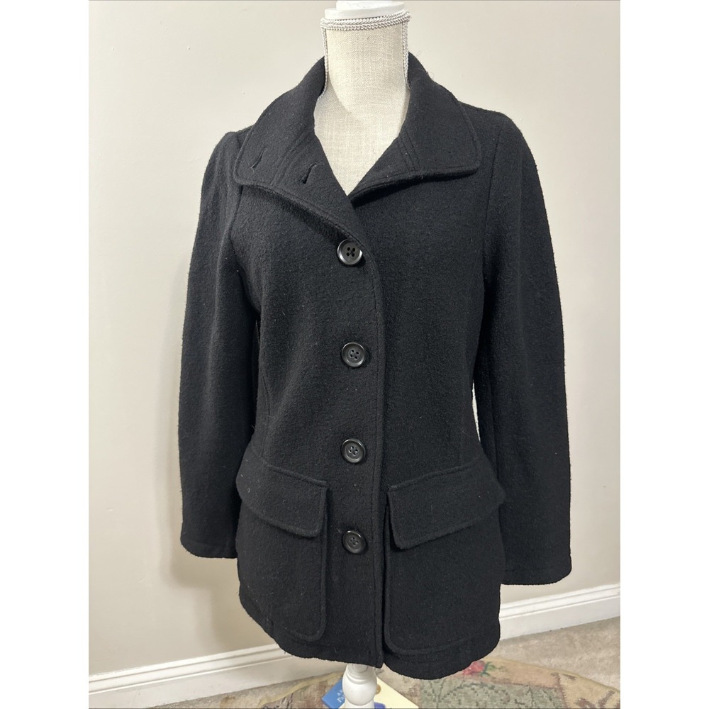 Womens LL bean Wool Black Jacket Sz Small Button up Pockets